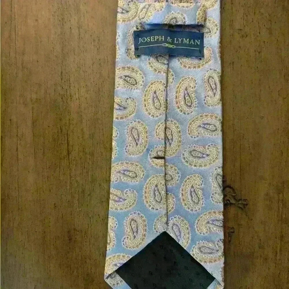 Mens Designer Joseph And Lyman Blue Paisley All Silk Neck Tie - Picture 3 of 5